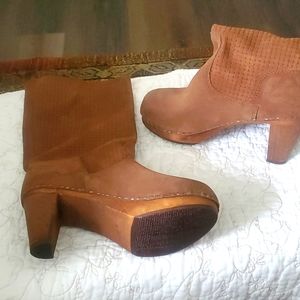 {Sanita} Suede Wood Heel Clog Boots